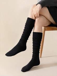 1/2/3 Pairs Slouchy Over-Knee Socks – Solid Black/White Design. Effortless Street Style For Boots, Loafers, Festivals & Wedding Season. - Multicolor - View 3