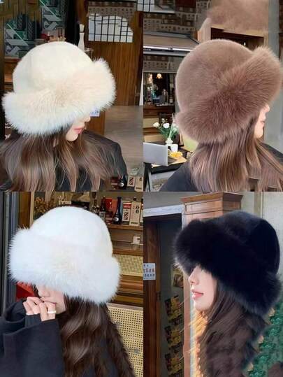 Topi Plush Fashion Wanita Terbaru, Topi Plush Musim Gugur/Dingin, Topi Mongolia, Topi Hangat Tanpa Pinggiran Berbulu Lembut untuk Ski dan Bersepeda
