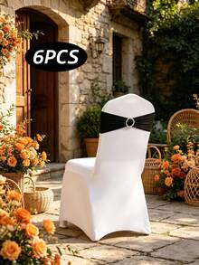 1pc Black Elastic Spandex Chair Back Decorative Band With Minimalist Metal Ring, No-Tie Chair Back Cover Strap, Suitable For Wedding, Party, Banquet, Hotel Event Decoration, Minimalist Bow Style - Black - View 12