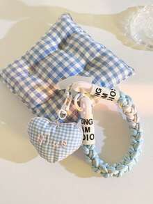 1pc Niche Personalized Pink Plaid Heart Pendant Phone Case Lanyard Short Wrist Strap Bag Charm Nylon Rope Universal Phone Lanyard - Multicolor - View 7