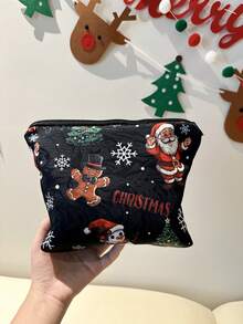 1pc Christmas Storage Bag Gift Pouch Santa Claus Gift Bag Cosmetic Bag Toiletry Bag Clutch Bag Fabric Bag - Multicolor - View 6