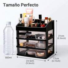Organizador de Maquillaje FICZOY con 3 Cajones Transparentes, Almacenador de Cosméticos Multicompartimento para Tocador, 3 Colores Disponibles - Ver 9