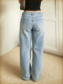 TeenGir Vintage Distressed Light Blue Casual Daily Wear Washed Denim Jeans - Light Wash - View 2