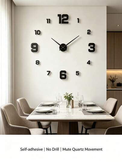 DIY 3D Wall Clock, Large 3D Numbers Silent Non‑Ticking Wall Clock, Modern Self‑Adhesive Sticker Wall Watch, Frameless Decorative Clock For Living Room Bedroom Office Home Decor