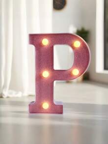 1pc Pink Sequin Glowing Letter/Number Desktop Decorative Night Light, Romantic Proposal Birthday Party Atmosphere Light, Guide Light - Q2-pink Letter Light - View 31