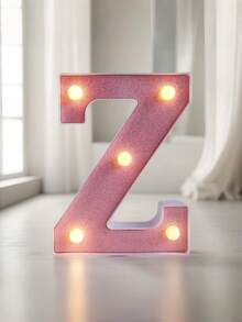 1pc Pink Sequin Glowing Letter/Number Desktop Decorative Night Light, Romantic Proposal Birthday Party Atmosphere Light, Guide Light - Q2-pink Letter Light - View 47