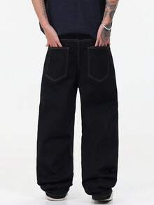 Minimalist Men's Business Casual Jeans, Versatile High Street Straight Leg Pants, Suitable For All Seasons - Black - View 6