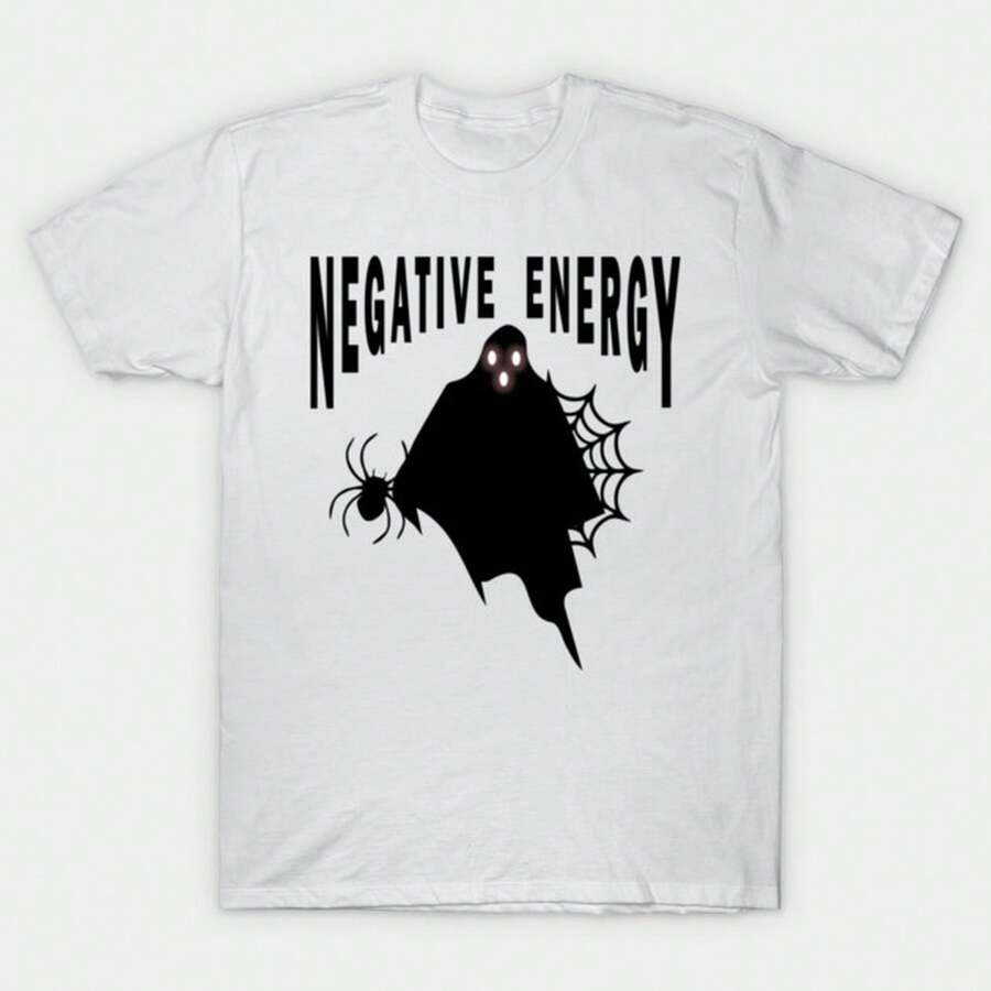 Unisex-Summer/Autumn T-Shirts - Funny Negative Energy Ghost Halloween Sarcastic Design T-Shirt-Streetwear,Y2k,Herren,Pasha Style,Herbst Outfit,Essenti - White - View 1