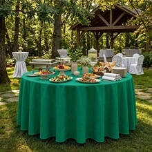 Toalha de Mesa Redonda em Tecido Jacquard Tradicional Liso Verde Bandeira Para Buffet Eventos e Festas - Verde Bandeira - Visão 1