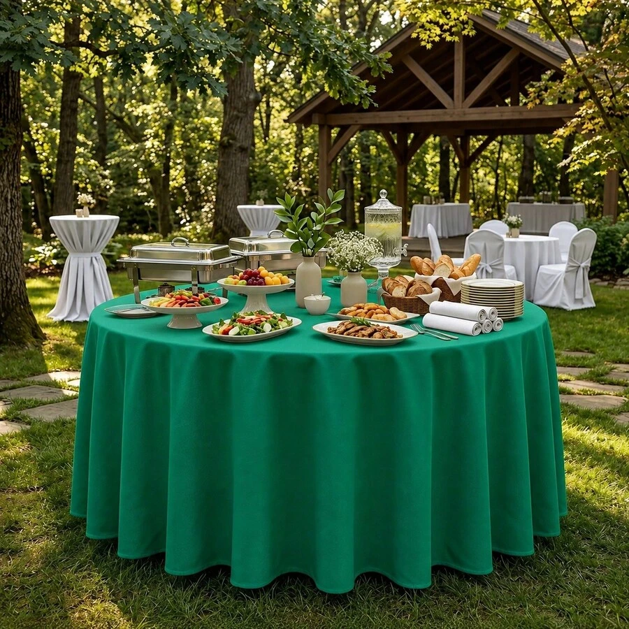 Toalha de Mesa Redonda em Tecido Jacquard Tradicional Liso Verde Bandeira Para Buffet Eventos e Festas - Verde Bandeira - Visão 1