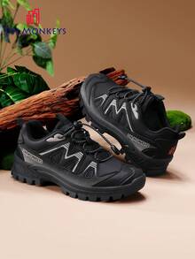 Outdoor Trekking Shoes For Women, Elastic Toggle Closure Design, Anti‑Slip Rugged Sole, Wear‑Resistant Breathable Mountain Hiking Shoes - Black and Gray - View 8