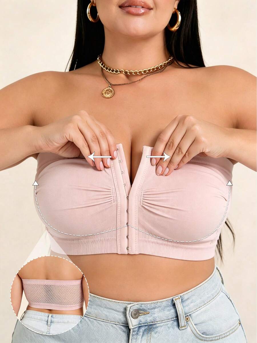 EssElegance,Plus Size,Bandeau,Bra,Seamless,Invisible,Front Closure,Wireless,Beautiful Back,Adjustable