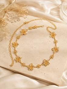 1pc Bohemian Style Gold Floral Waist Chain Metal Belt Summer Beach Vacation Bikini Body Jewelry Women's Festival Party Accessory - Waist Chain - View 7