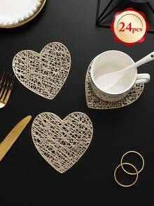 6-24pcs Hollow Heart Heat-Insulated Coasters, Vintage Lace Style PVC Round Lace Edge Non-Slip Heat-Resistant Table Mats, Suitable For Christmas Afternoon Tea Home Party - Multicolor - View 14
