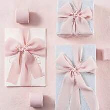 Pink Frayed Edge Chiffon Silk-Feel Tassel Ribbon Roll, Hand-Torn Edge Gift Wrapping Ribbon, Suitable For Wedding Invitations, Bouquet DIY Handmade Decoration, Halloween And Christmas Decoration, Bow Ribbon - Multiple Styles - View 2