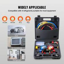 4 Way AC Gauge - AC Manifold Gauge Set For R134A R22 R12 R410A Refrigerant, Freon Gauges With 5ft Hoses, Couplers, Can Tap Works On Car Auto Freon Charging And Evacuation - For R134A R22 R12 R410A - View 3