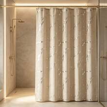 1pc Marble Pattern Metal Foil Printed Shower Curtain, Waterproof Thickened Bathroom Curtain With Hooks And Metal Grommets, Machine Washable, Suitable For Bathroom Decor - Multicolor - View 1