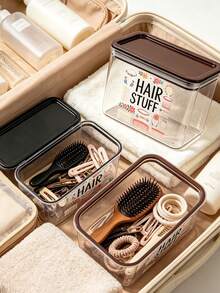 Transparent Sealed Storage Box With Hair Accessory Pattern, Plastic Storage Container, Large Capacity, Dust-Proof And Moisture-Proof, Hair Accessory Storage, Jewelry Storage, Cosmetic Organizer, Makeup Vanity Organizer, Highly Attractive Desktop Decor, Dressing Table Surface Placement, Bedroom Desktop Organization, Home Storage Arrangement. Sealed Design Isolates Dust And Moisture, Transparent And Visible For Quick Item Retrieval, Ample Space - Multicolor - View 3