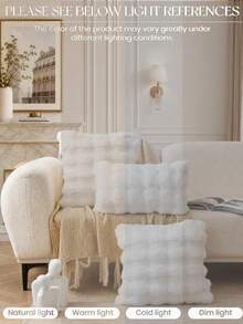 1件白色裝飾人造毛皮枕套（不含填充物），現代法蘭絨毛絨枕套，拉鍊封口，適用於居家、沙發、客廳 - 白色 - 查看 8