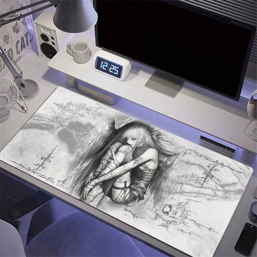 وسادة ماوس جلدية بتصميم ملاك غوثي باللونين الأسود والأبيض للمكتب والألعاب ولوحات المفاتيح، غير قابلة للانزلاق، كبيرة جداً، مقاومة للماء وبقع الزيت، حصيرة مكتب جلدية - مشاهدة 1