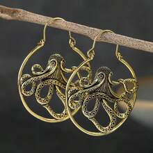 DIYCCPC Anting-anting hoop wanita berbentuk gurita berongga bergaya vintage dari laut, unik dan elegan, perhiasan untuk bepergian sehari-hari. - Emas - View 3