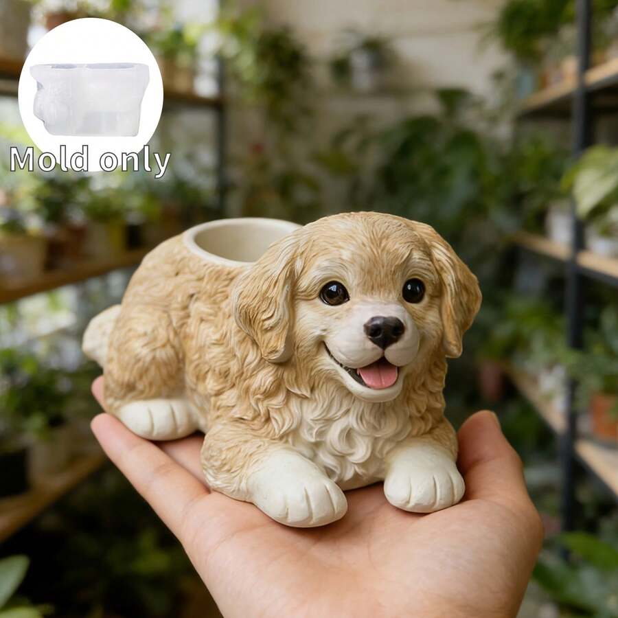 [Ideal Choice For Pet Lovers] Silicone Golden Retriever Dog Planter Mold | Easy To Demold, Reusable, Pet Lovers, Home Decor, Warmth And Vitality - Dog - View 1