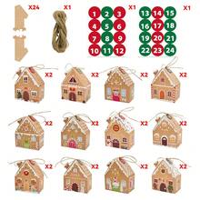 12pcs Christmas Gingerbread House Gift Boxes, 10*9.5*5.5cm, Christmas House Shaped Snack Boxes With Jute Rope And Hanging Decor, Suitable As Christmas Advent Decoration Holiday Candy Gift Boxes - View 9
