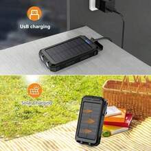 2 pezzi Power Bank 10000mAh Caricabatterie Portatile Powerbank Solare Batteria Esterna Caricabatterie Solare Impermeabile con Torcia LED Power Bank per Smartphone per Campeggio Outdoor - nero - Visualizzare 3
