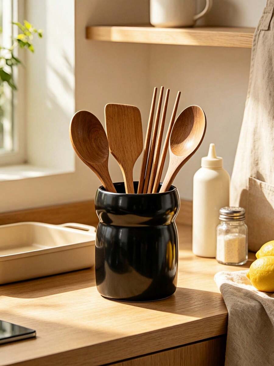 1 pieza Soporte curvo para utensilios de cocina, organizador de almacenamiento de gran capacidad para encimera, contenedor decorativo multifuncional para la mesa de la cocina del hogar - Multicolor - Ver 1