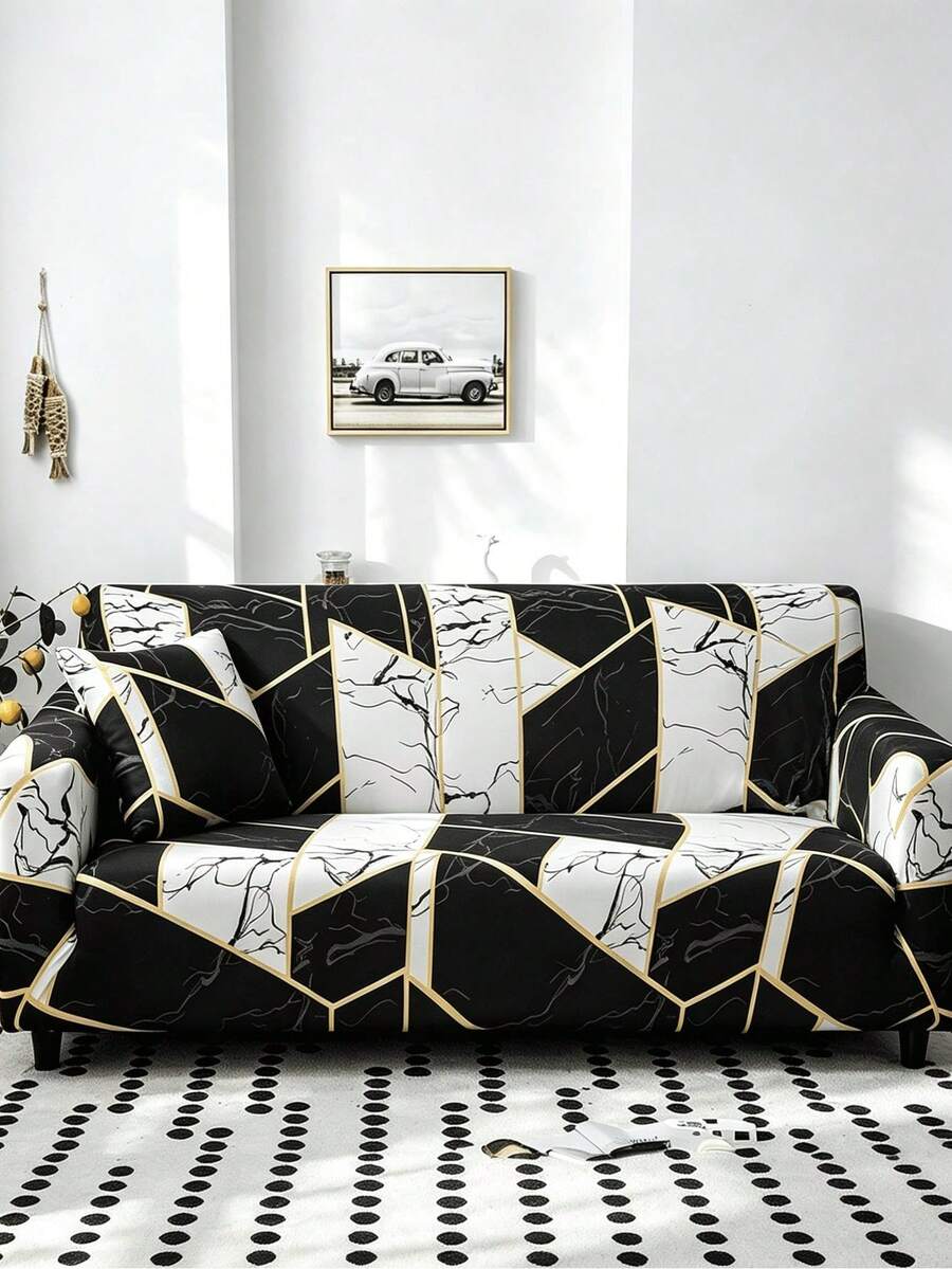 1PC [1 Pillowcase Included Per Size] Faux Milk Silk Sofa Cover, Plaid Pattern, Protects Sofa From Pet Scratching And Dirt, Holiday Decor, High Elasticity, All Season, Machine Washable - Multicolor - View 1