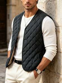Men's Autumn/Winter Fashion Sleeveless Round Neck Cotton Padded Vest, Suitable For Daily Commute And Vacation - Grey - View 1
