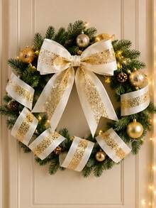 200cm White Edge Gold Sequin Metallic Ribbon, Suitable For Christmas Tree Decoration, Gift Wrapping, Wedding Bows And Wreaths, Shiny Durable Gold Glitter Polyester Handmade Ribbon, Suitable For DIY Crafts, Home Decor, Christmas Decoration, Christmas Party Supplies - Multicolor - View 5