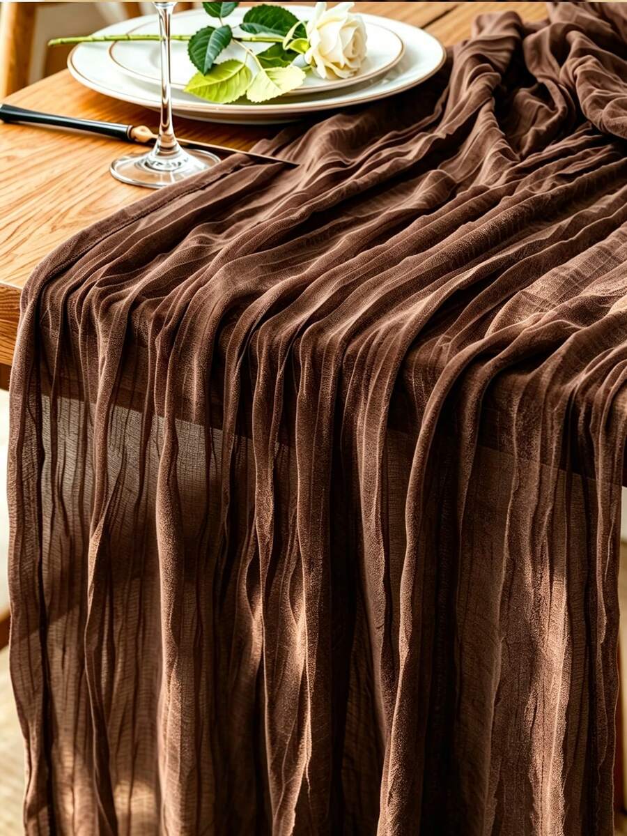 1/2/3/6/12/16/24pcs Chocolate Brown Bohemian Gauze Table Runner, Vintage Country‑Style Table Decoration, For Wedding, Bridal Shower, Birthday, Christmas, New Year, Home Dining Table Ornament