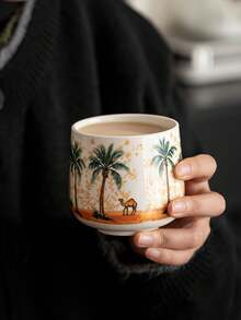 1pc 250ml Coconut Tree Saudi Coffee Cup, Ceramic Mug, Latte Art Cup, Creative Camel Tea Cup, Gift For Family, Friends, Colleagues - Multicolor - View 11