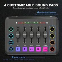 Gaming Audio Mixer, Rechargeable Audio Interface RGB PC Mixer With XLR Microphone Input, Independent Control, Volume Slider, Mute Button, 48V Phantom Power, Suitable For Podcast/Recording (1800mAh Battery) - View 11
