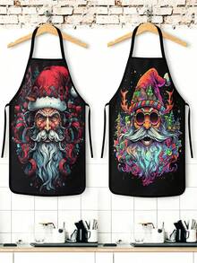 4pcs Christmas Cartoon Character Print Apron Set, Penguin Santa Snowman Elf Pattern Kitchen Cooking Baking Aprons For Holiday Party Home Decoration - Multicolor - View 2