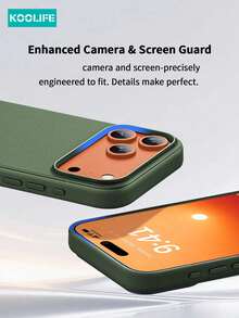 Koolife 1pc Tech Fabric Magnetic Phone Case, PC+TPU Material, Solid Color, Independent Metal Buttons, Lightweight Anti-Scratch Anti-Drop Protective Shell, For IPhone 18 Pro/18 Pro Max/17/17 Pro/17 Pro Max - Green - View 6