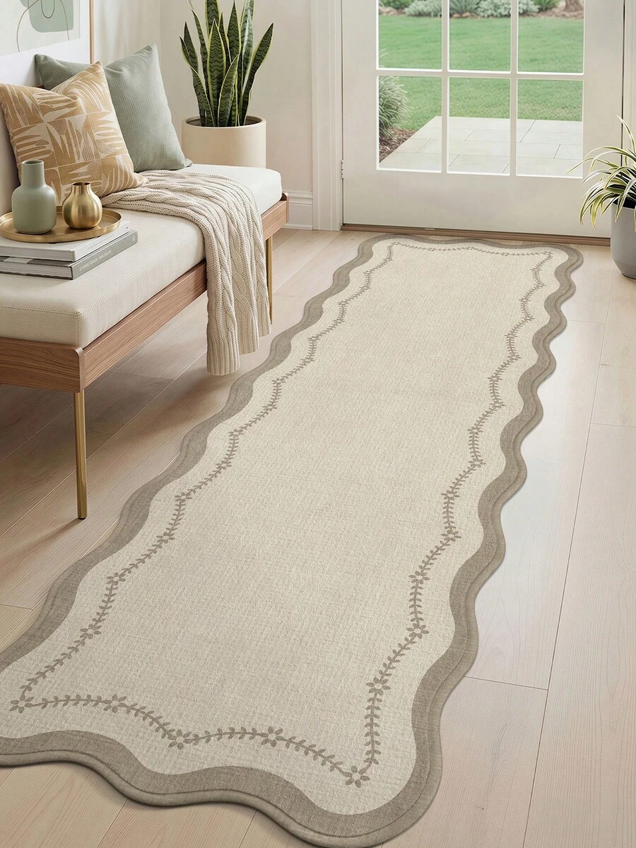 1PC Floral Bedroom Carpet Kitchen Rug Khaki Fresh Style Runner Area Rug Suitable Bathroom, Kitchen,Outdoor, Indoor, Bedroom, Living Room, Beside Throw Rugs Machine Washable Rug, Easy Clean Entryway Mat Anti-Slip Backing Rugs Bathroom Fall Decor Holiday Christmas - Multicolor - View 1