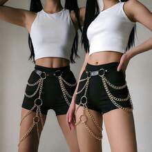 1pc Women's Vintage Halloween Renaissance Accessory Dark Gothic Sexy Leather Belt With Large Round Buckle And Chain Decoration, Suitable For Halloween Party, Gathering Or Daily Wear - Black - View 13