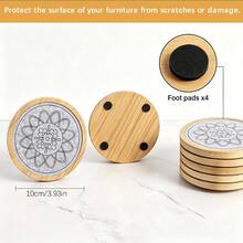 6/4pcs Bamboo Coaster Set, Absorbent Coffee Cup Coasters, Non-Slip, Non-Stick, Suitable For Various Cups And Wooden Tables - Multicolor - View 4