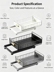 Pull‑Out Under Sink Organizer, Metal Spice Storage Rack, Storage Shelf, Heavy‑Duty Metal Kitchen Organizer, Smooth Pull‑Out Design, Space‑Saving Under‑Cabinet Storage Basket, For Storing Spice Supplies, Suitable For Kitchen And More - Multicolor - View 10