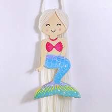 1pc INS Style Mermaid Hair Clip Storage Wall Hanging Children's Room Cute Cartoon Bedside Decor Organizer, Wooden Hanging Hair Clip Storage Rack, Durable And Anti-Wrinkle, 80cm Long - Multicolor - View 5