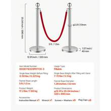 Stanchion Post, 6 Pcs Crowd Control Barrier Set With 3 Red Velvet Ropes, 5 Ft Stainless Steel Silver Stanchion Post Queue With Sand Injection Hollow Base For Theater, Party, Wedding, Exhibition - 6 Pcs - View 11
