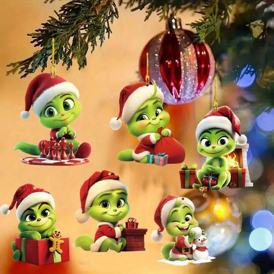 The Grinch 6/3/1pc New Green Monster Pendant, Car Rearview Mirror & Backpack Decoration, Christmas Party Decor & Photo Prop, Suitable For Christmas, Halloween, Birthday, Gift For Family & Adults - Multicolor - View 1
