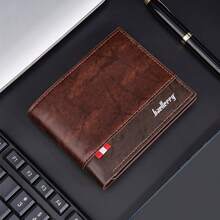 Dompet Pria Pendek PU Baru Baellerry Bisnis Lintas Batas Banyak Slot Terbuka Jepit Uang Kulit Warna Kontras untuk Pemuda - Coklat - View 3