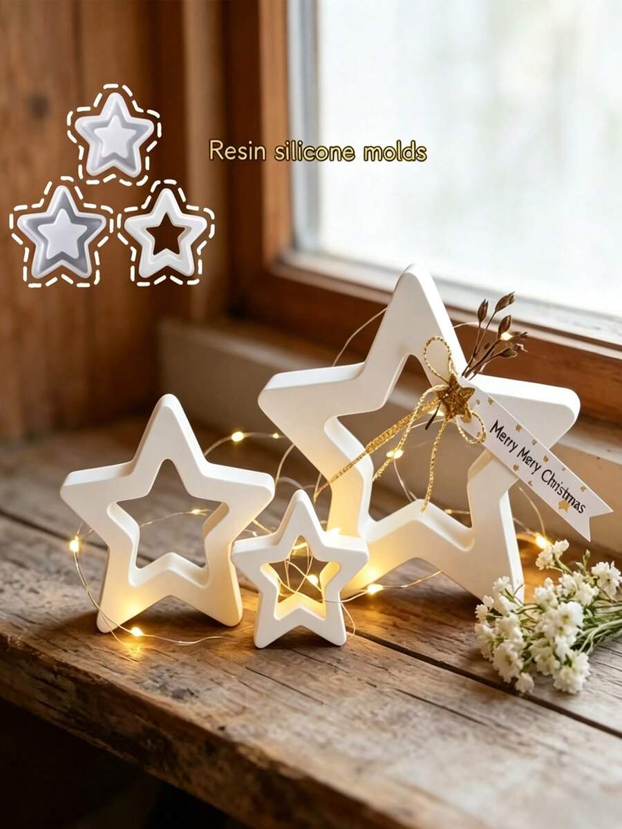 Set Cetakan Resin DIY 1/3 buah, Cetakan Dekoratif Bintang Berongga, Cocok untuk Membuat Lilin Tetes, Plester, Produk Lilin, Dekorasi Rumah, Meja, Cetakan Silikon - Berbagai gaya - View 1