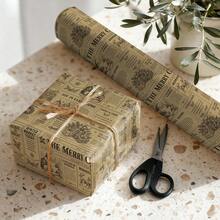 1 Roll Of Christmas Vintage Newspaper-Style Gift Wrapping Paper (Kraft Paper); Suitable For Christmas, Holiday Decorations, Birthday Parties, Gift Wrapping, And Holiday Gift Boxes-Dimensions: 43 Cm * 500 Cm (17 Inches * 16.4 Feet) - Multicolor - View 8