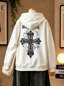 Women's Crew Neck Sweatshirt, Travel Hoodie With Pocket, Cotton T-Shirt, Basic Autumn-Winter Sweatshirt For Women - White - View 9