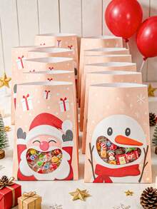 10pcs Christmas Kraft Paper Gift Bags With Window, Santa Claus ...