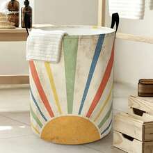1PC Bohemian Colorful Sunflower Laundry Basket Large Foldable Hamper Portable Storage Organizer With Handles Boho Home Decor Bedroom Closet Linen Container Collapsible Washing Clothes Basket Household Essential - Multicolor - View 3